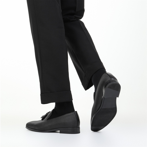 Men's Microfiber Tassle Dress Loafers - BLACK - 8